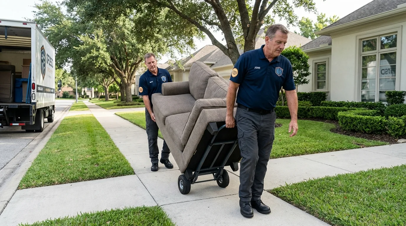 Local residential moving crew loading furniture in New Athens, IL